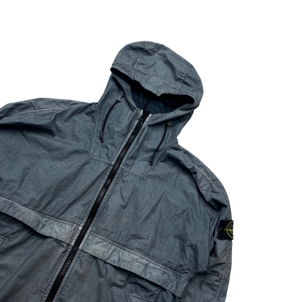 Stone Island 2017 Blue Resin Poplin Hodded Jacket - Medium