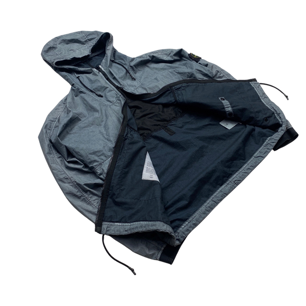 Stone Island 2017 Blue Resin Poplin Hodded Jacket - Medium