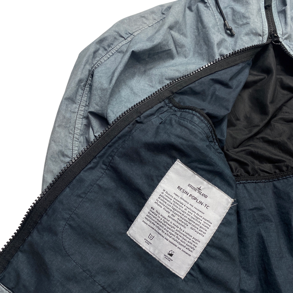 Stone Island 2017 Blue Resin Poplin Hodded Jacket - Medium