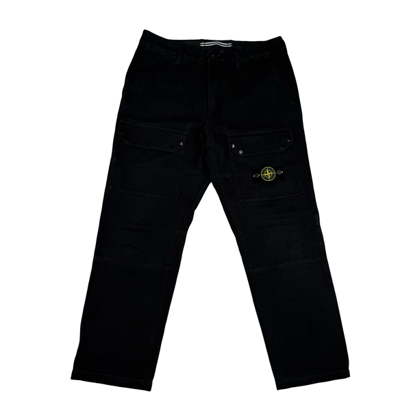 Stone Island 2024 Black RE Fit Cargo Canvas Cotton Trousers - 33”