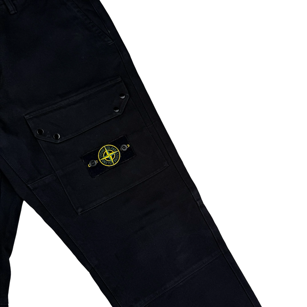 Stone Island 2024 Black RE Fit Cargo Canvas Cotton Trousers - 33”
