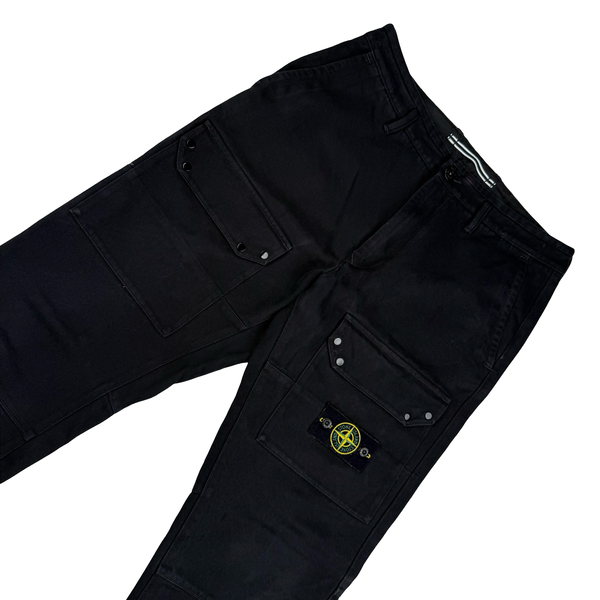 Stone Island 2024 Black RE Fit Cargo Canvas Cotton Trousers - 33”