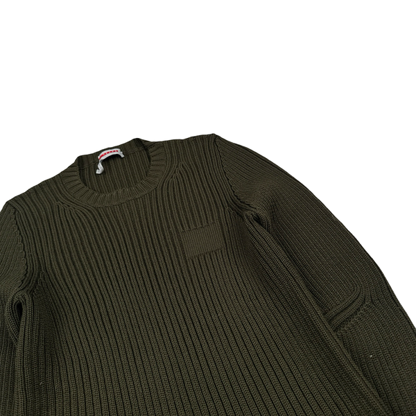 Prada Wool Khaki Crew Neck Cable Knit Jumper - Small