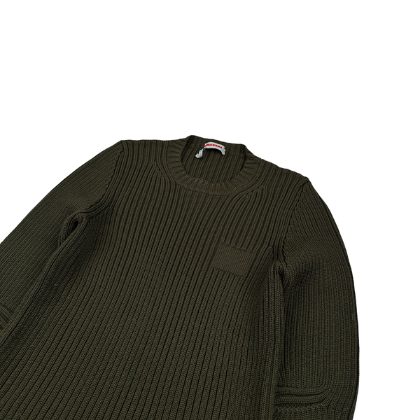 Prada Wool Khaki Crew Neck Cable Knit Jumper - Small