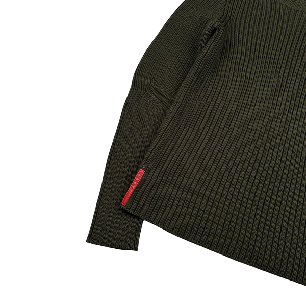 Prada Wool Khaki Crew Neck Cable Knit Jumper - Small