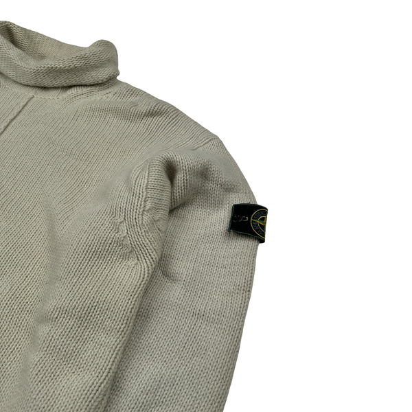 Stone Island 1997 Beige Knitted Wool Vintage Roll Neck Jumper - XL