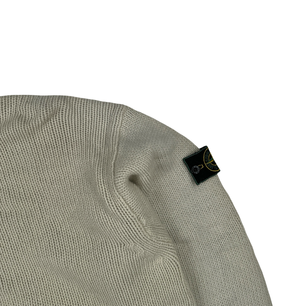 Stone Island 1997 Beige Knitted Wool Vintage Roll Neck Jumper - XL