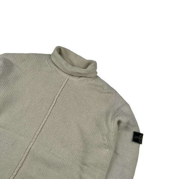 Stone Island 1997 Beige Knitted Wool Vintage Roll Neck Jumper - XL