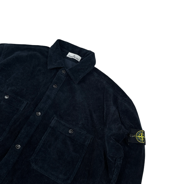 Stone Island 2025 Navy Corduroy Zip Up Overshirt - XXL