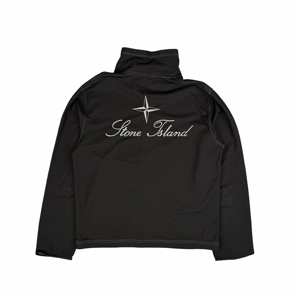 Stone Island Script Vintage 2005 Black Mock Neck Full Zip Sweater - Medium