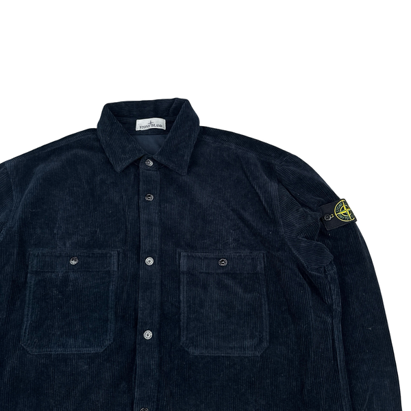 Stone Island 2025 Navy Corduroy Zip Up Overshirt - XXL
