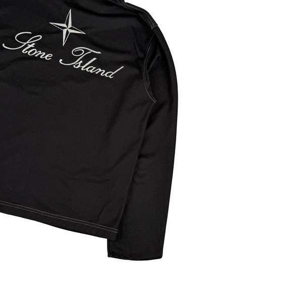 Stone Island Script Vintage 2005 Black Mock Neck Full Zip Sweater - Medium
