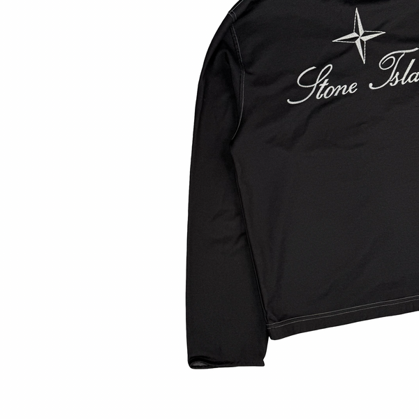 Stone Island Script Vintage 2005 Black Mock Neck Full Zip Sweater - Medium