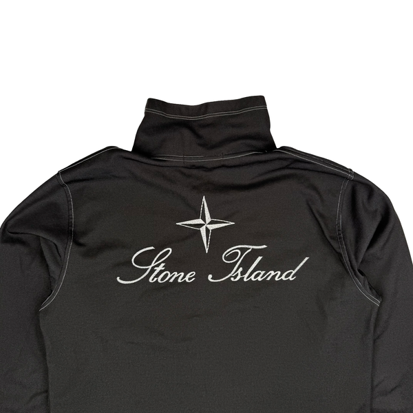 Stone Island Script Vintage 2005 Black Mock Neck Full Zip Sweater - Medium