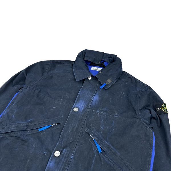 Stone Island 2025 Tela Resinata Blue Bomber Jacket - Large