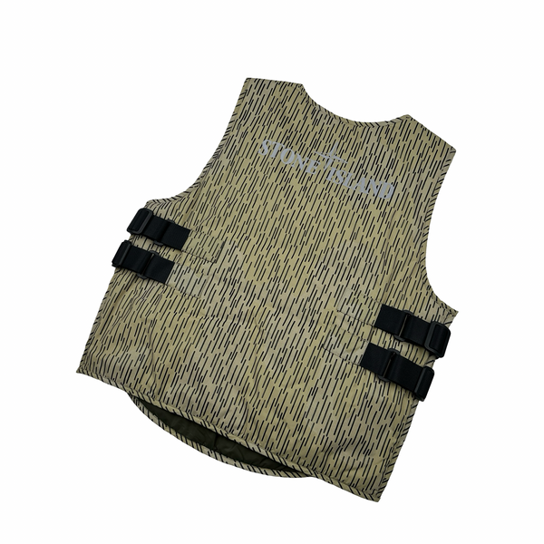 Stone Island 2021 Rain Camo Reflective Spellout Padded Utility Vest - Medium