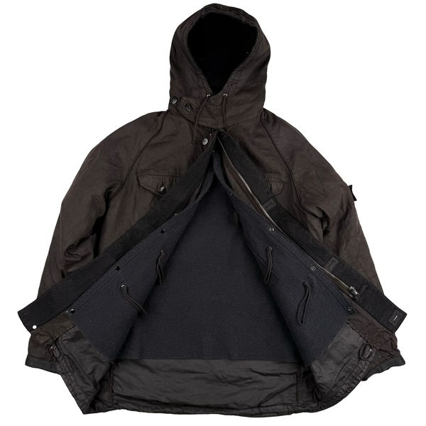 Stone Island 2005 Brown Vintage Lino Flax Dutch Rope Parka Jacket - XL