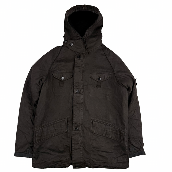 Stone Island 2005 Brown Vintage Lino Flax Dutch Rope Parka Jacket - XL