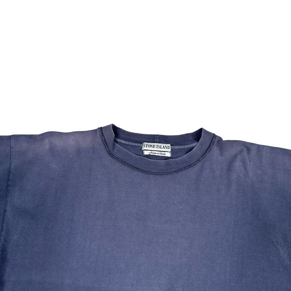 Stone Island 1993 Navy Cotton Spellout Vintage T Shirt - Large