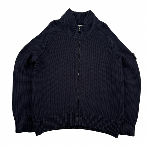 Stone Island 2004 Navy Wool Blend Heavyweight Knit Jumper - Large