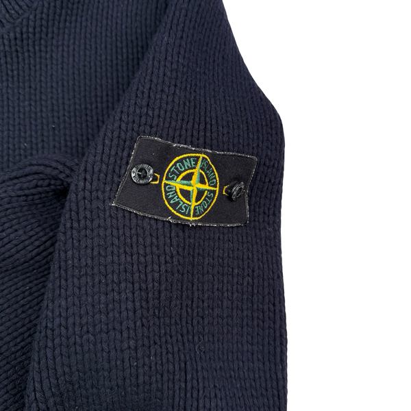 Stone Island 2004 Navy Wool Blend Heavyweight Knit Jumper - Large
