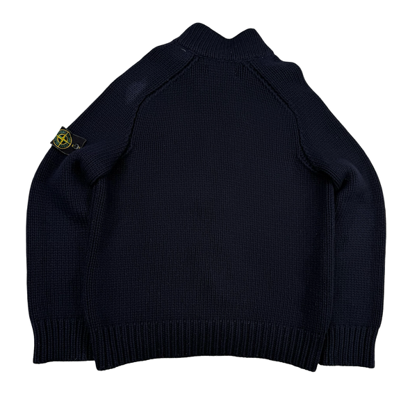 Stone Island 2004 Navy Wool Blend Heavyweight Knit Jumper - Large