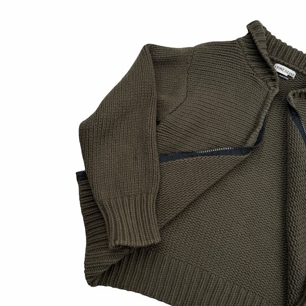 Stone Island AW/2001 khaki Heavyweight Wool Knit Zip Up Jumper - XL