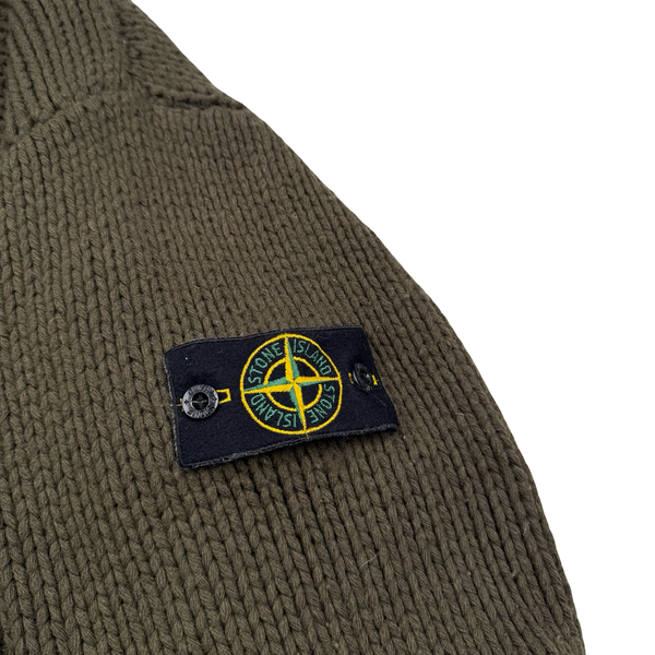 Stone Island AW/2001 khaki Heavyweight Wool Knit Zip Up Jumper - XL