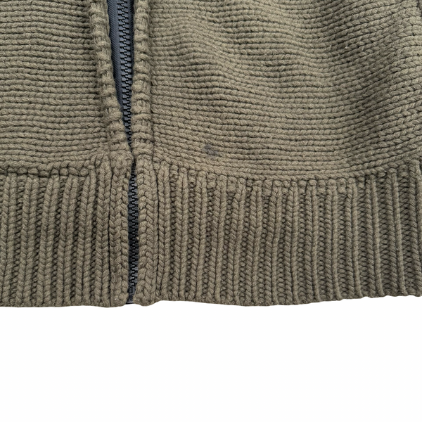 Stone Island AW/2001 khaki Heavyweight Wool Knit Zip Up Jumper - XL
