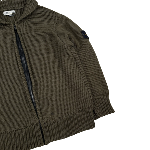 Stone Island AW/2001 khaki Heavyweight Wool Knit Zip Up Jumper - XL