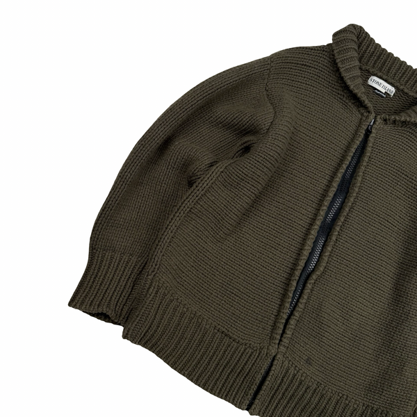 Stone Island AW/2001 khaki Heavyweight Wool Knit Zip Up Jumper - XL