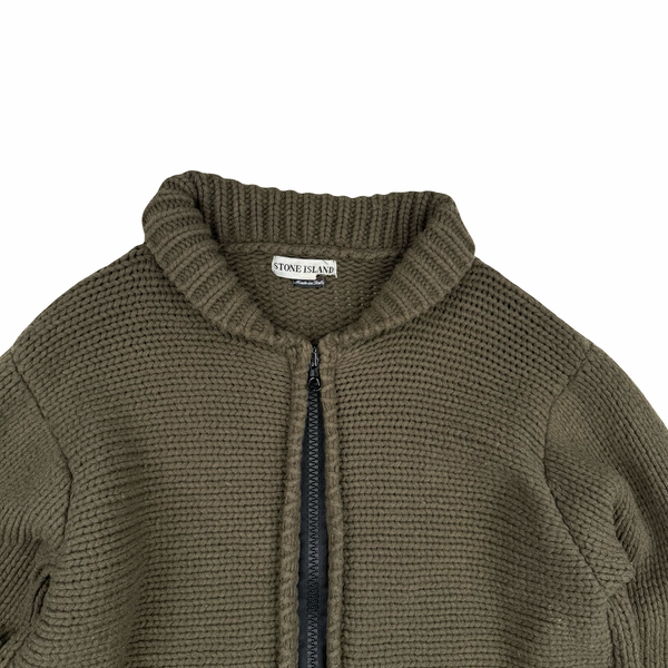 Stone Island AW/2001 khaki Heavyweight Wool Knit Zip Up Jumper - XL
