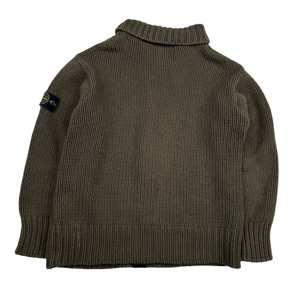 Stone Island AW/2001 khaki Heavyweight Wool Knit Zip Up Jumper - XL