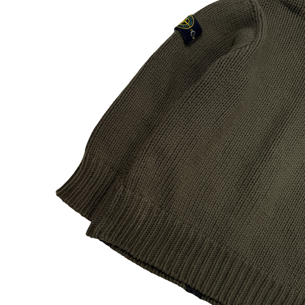 Stone Island AW/2001 khaki Heavyweight Wool Knit Zip Up Jumper - XL