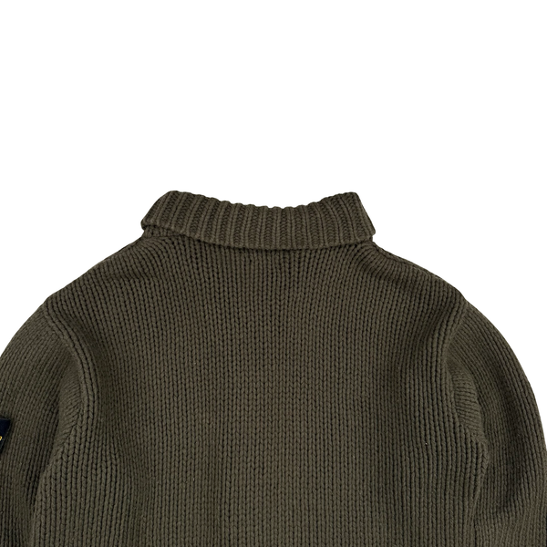 Stone Island AW/2001 khaki Heavyweight Wool Knit Zip Up Jumper - XL