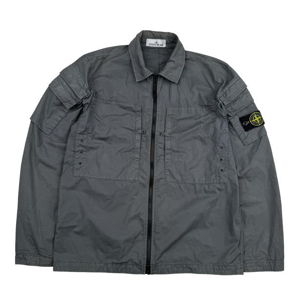 Stone Island 2023 Grey Cotton Full Zip Overshirt - Medium