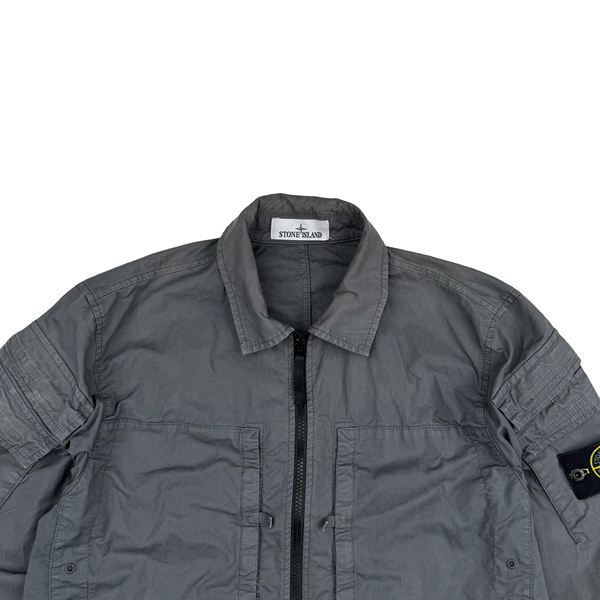 Stone Island 2023 Grey Cotton Full Zip Overshirt - Medium
