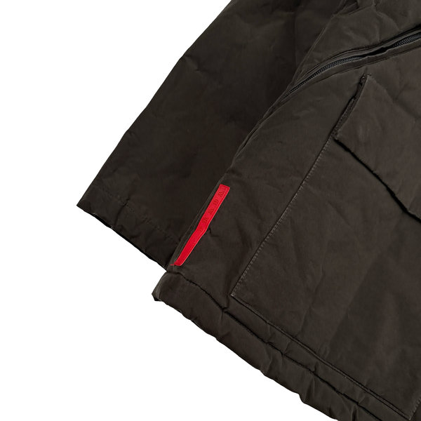 Prada Brown Coated Red Tab Nylon Quilted Jacket - Large