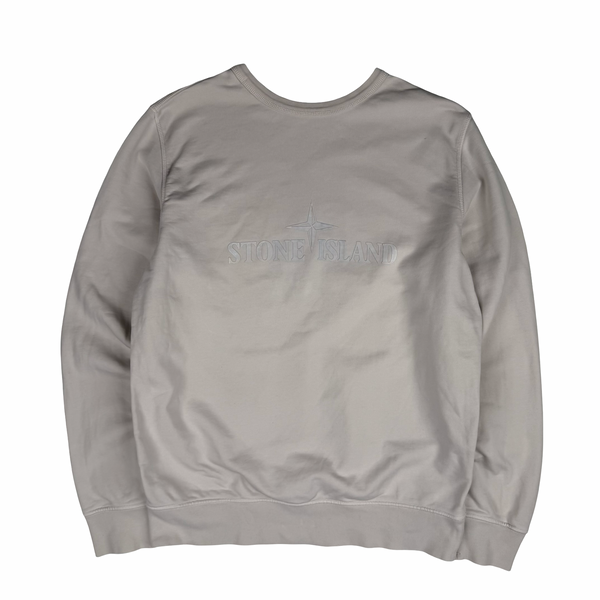 Stone Island Pale Pink Cotton Crewneck  Embossed and Embroidered Spellout Sweatshirt - XL