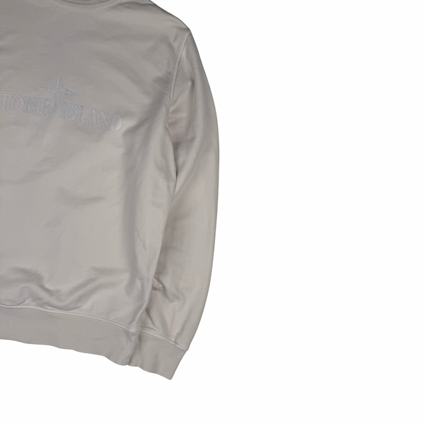 Stone Island Pale Pink Cotton Crewneck  Embossed and Embroidered Spellout Sweatshirt - XL