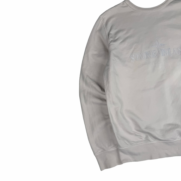Stone Island Pale Pink Cotton Crewneck  Embossed and Embroidered Spellout Sweatshirt - XL
