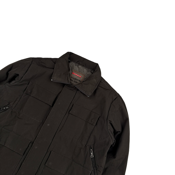 Prada Brown Coated Red Tab Nylon Quilted Jacket - Large