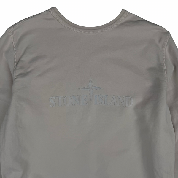 Stone Island Pale Pink Cotton Crewneck  Embossed and Embroidered Spellout Sweatshirt - XL
