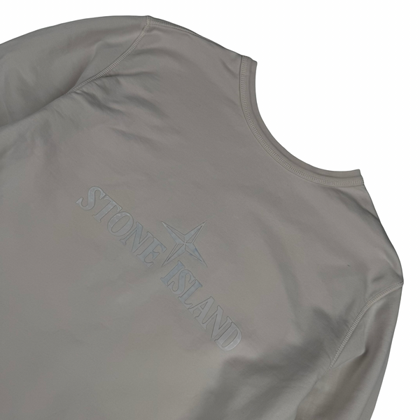 Stone Island Pale Pink Cotton Crewneck  Embossed and Embroidered Spellout Sweatshirt - XL