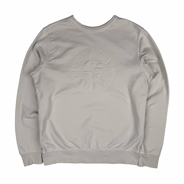 Stone Island Pale Pink Cotton Crewneck  Embossed and Embroidered Spellout Sweatshirt - XL