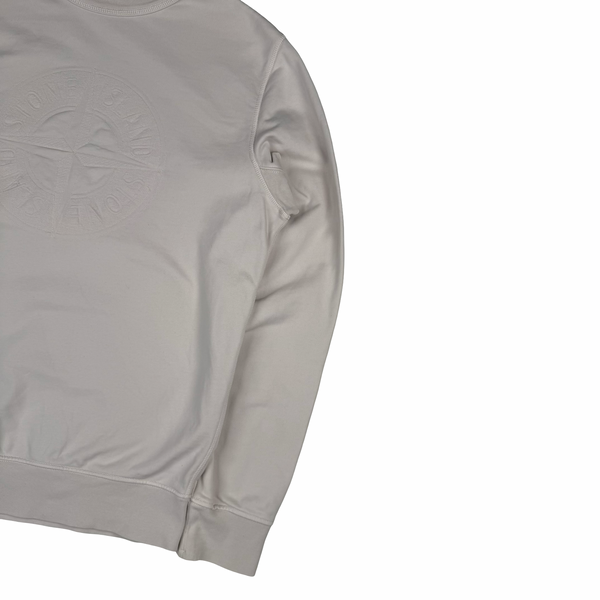 Stone Island Pale Pink Cotton Crewneck  Embossed and Embroidered Spellout Sweatshirt - XL