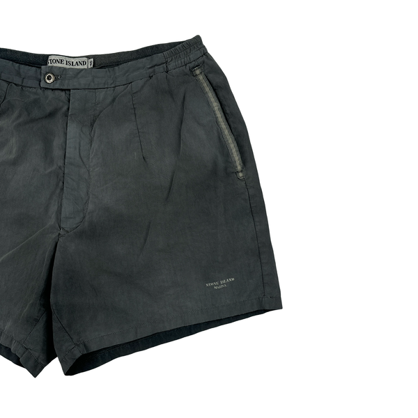 Stone Island Marina 90s Grey Spellout Vintage Swim Shorts - Small