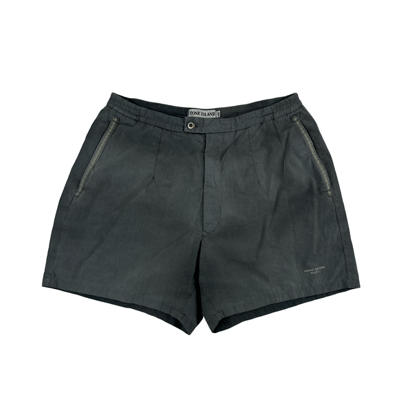 Stone Island Marina 90s Grey Spellout Vintage Swim Shorts - Small