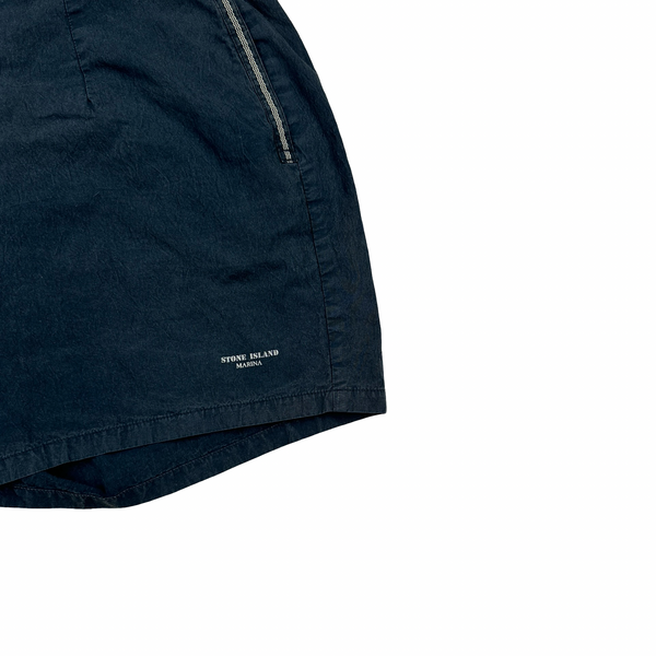 Stone Island Marina 90s Navy Spellout Vintage Swim Shorts - XS