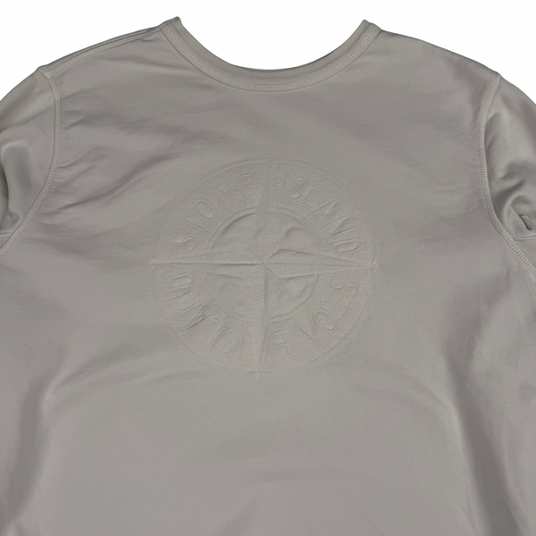 Stone Island Pale Pink Cotton Crewneck  Embossed and Embroidered Spellout Sweatshirt - XL